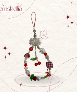 Dây đeo điện thoại cherry ribbon ngọc trai handmade Gemshellia